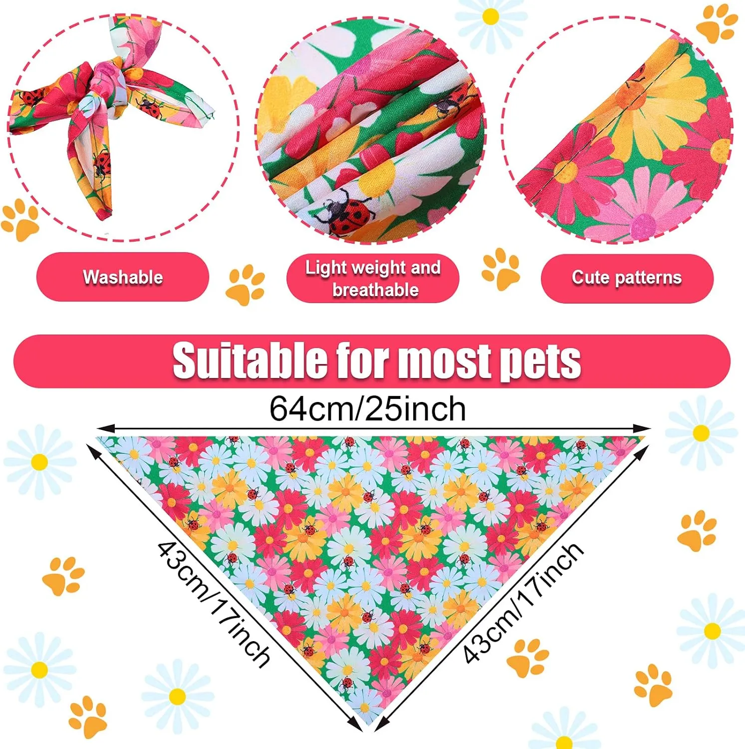 Weewooday 8 Pieces Dog Bandanas for Summer Flower Print Triangle Bibs Floral Puppy Scarf Kerchief Accessories for Dogs Cats Pets(L, Summer Flower)