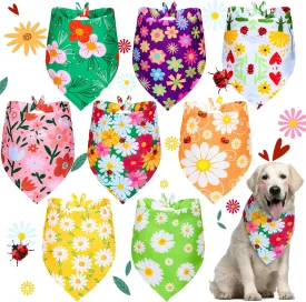 Weewooday 8 Pieces Dog Bandanas for Summer Flower Print Triangle Bibs Floral Puppy Scarf Kerchief Accessories for Dogs Cats Pets(L, Summer Flower)