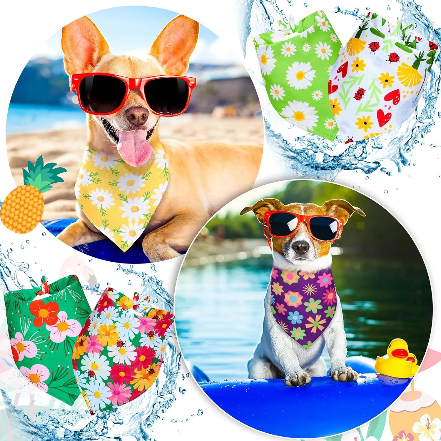 Weewooday 8 Pieces Dog Bandanas for Summer Flower Print Triangle Bibs Floral Puppy Scarf Kerchief Accessories for Dogs Cats Pets(L, Summer Flower)