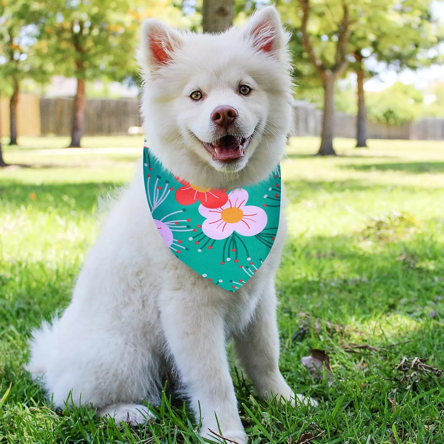 Weewooday 8 Pieces Dog Bandanas for Summer Flower Print Triangle Bibs Floral Puppy Scarf Kerchief Accessories for Dogs Cats Pets(L, Summer Flower)