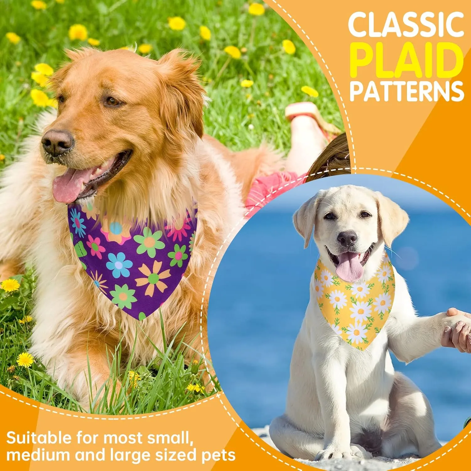 Weewooday 8 Pieces Dog Bandanas for Summer Flower Print Triangle Bibs Floral Puppy Scarf Kerchief Accessories for Dogs Cats Pets(L, Summer Flower)